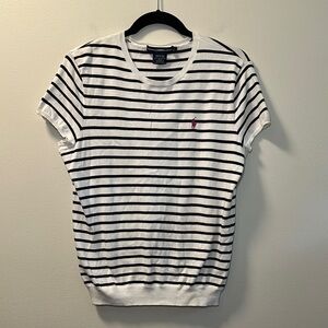 🩵Ralph Lauren Sport Women’s Black/White Stripe Short Sleeve Sweater Size XL